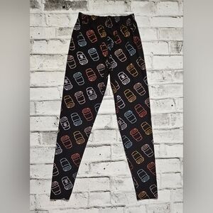 Agnes & Dora Coffee Cup Print Leggings Black Stretch Large
